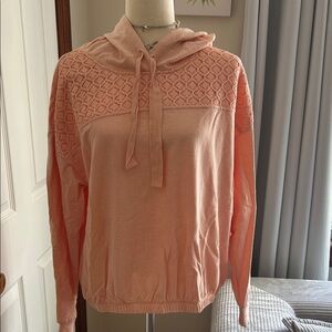 LC Lauren Conrad Peach Crochet Yoke Hooded Pullover